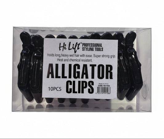 Pack of black alligator clips with a Hi Life label on a white background