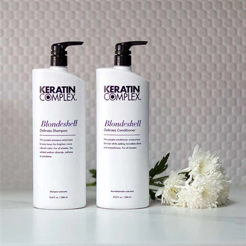 Duo pack of 1L Blondeshell Shampoo and conditioner - Keratin Complex, Purple Pigmented Formula to Neutralize Brassy Tones, Enhance Blonde and Gray Hair, Infused with Keratin and Chamomile for Smooth, Vibrant Hair