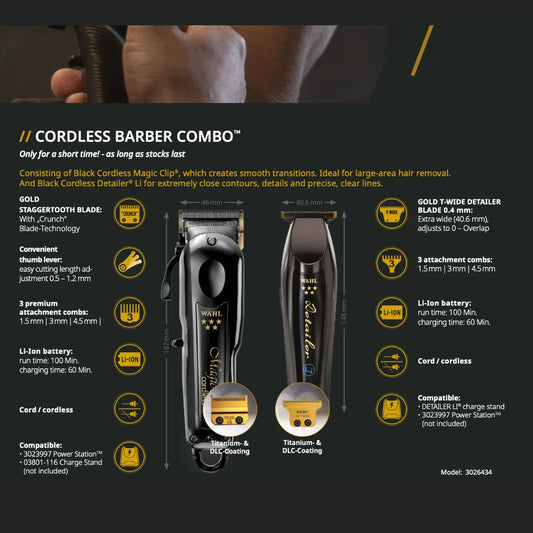 Wahl 5‑Star Cordless Barber Combo – Magic Clip & Detailer Li (Black)