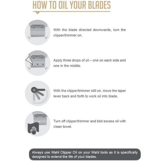 Instructions on how to oil blades with icons and text
