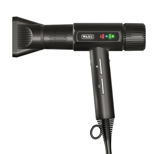 Wahl Vanquish Black hair dryer with Wahl brand logo on a white background