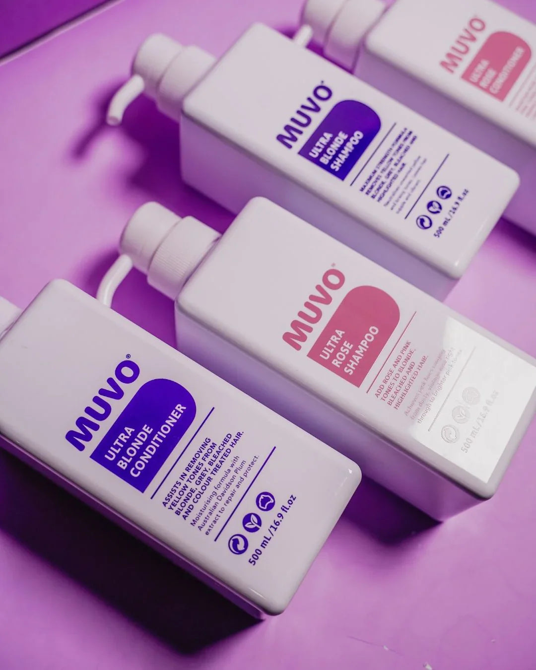 Muvo Product range image containing bottle of Muvo Ultra Blonde
