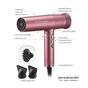 Pro-One Aerolite Hairdryer- Blush Pink SALE