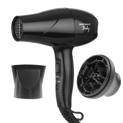 Silver Bullet Baby Travel Mini Hair Dryer & Diffuser - 1200W Dual Voltage (Black)