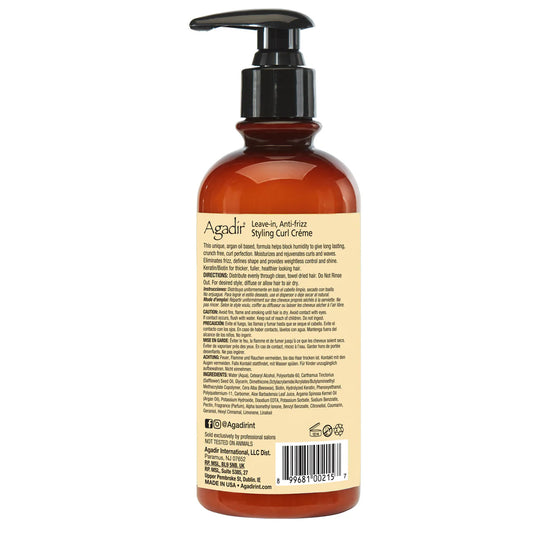 AGADIR ARGAN OIL CURL CREME applied to curly hair