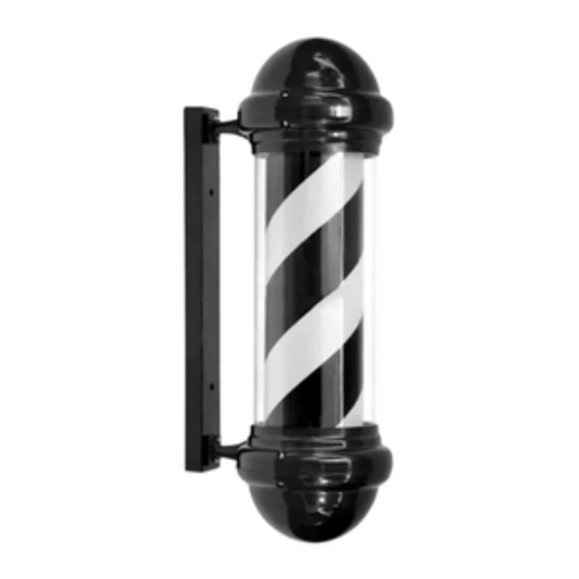 Barber pole with black and white stripes on a white background