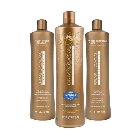 3 Bottle Salon Brasil Cacau Keratin Straightening Kit  Large 1 Litre size bottles 