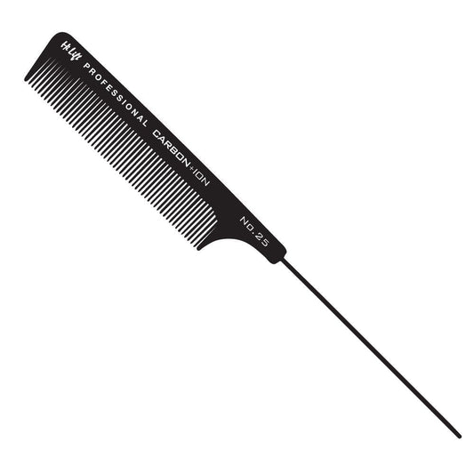 Hi Lift Black metal hair tail comb with 'Professional Carbon Ion' text on a white background