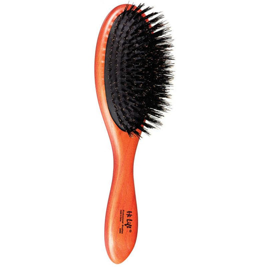 Hairbrush with black bristles on a white background