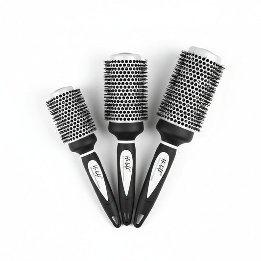 Hi Lift Black hairbrush with ceramic bristle head on a white background