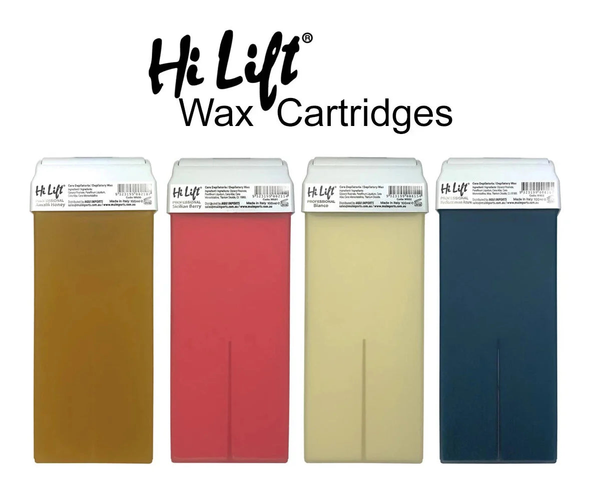 Four Hi Lift wax cartridges in different colors on a white background
