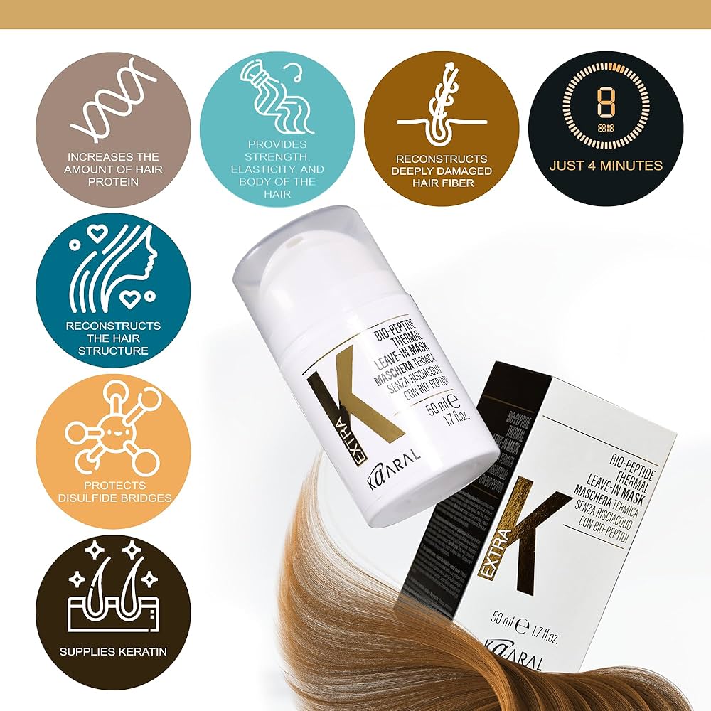 Kaaral hair mask with key benefits displayed on a white background