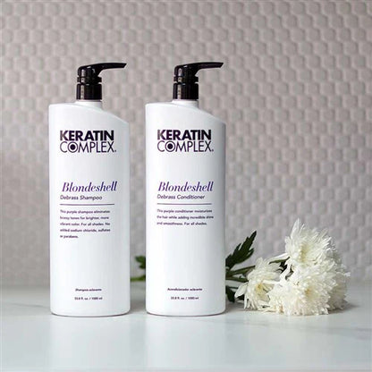 Duo pack of 1L Blondeshell Shampoo  and conditioner - Keratin Complex, Purple Pigmented Formula to Neutralize Brassy Tones, Enhance Blonde and Gray Hair, Infused with Keratin and Chamomile for Smooth, Vibrant Hair