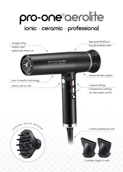 Pro-One Aerolite Professional Ceramic & Ionic Hair Dryer