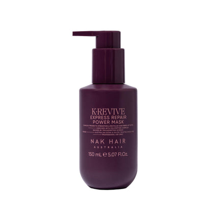 Purple bottle of Krevive Express Repair Power Mask by Nak Hair on a white background