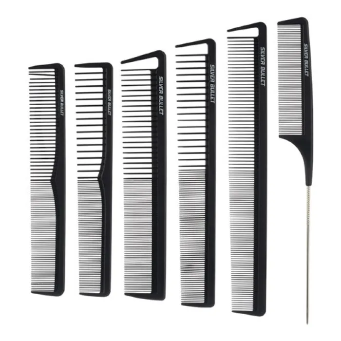 Silver Bullet Carbon Comb Set – 6 Piece with Pouch