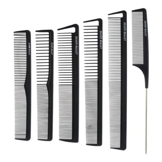Silver Bullet Carbon Comb Set – 6 Piece with Pouch