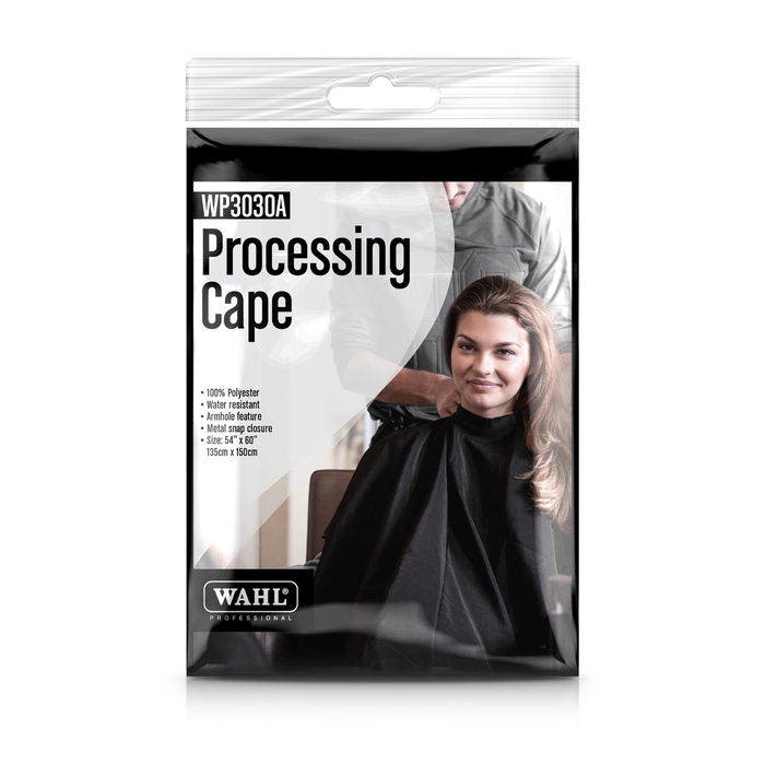 Wahl WP3030A Processing Cape packaging with a person getting their hair processed.