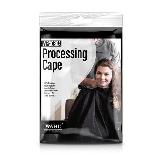 Wahl WP3030A Processing Cape packaging with a person getting their hair processed.