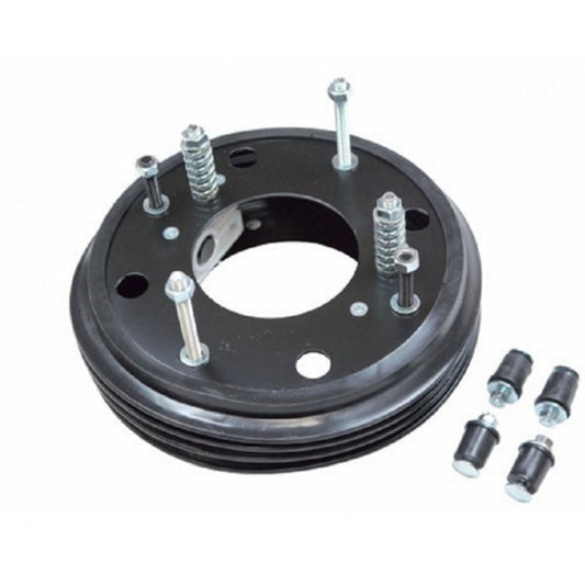 Black salon basin tilt mechanical component with bolts and washers on a white background