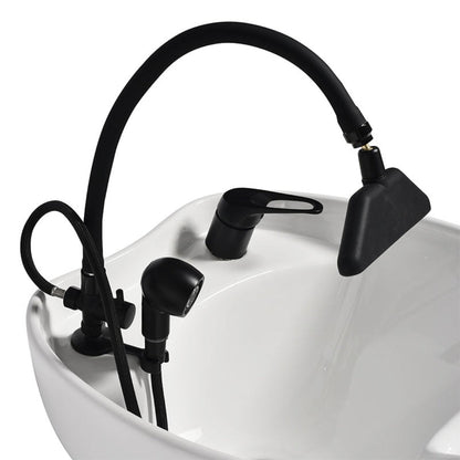 A Salon Waterfall Head Spa Black faucet with spray head on a white sink