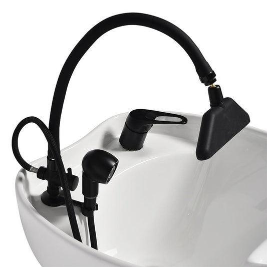 A Salon Waterfall Head Spa Black faucet with spray head on a white sink