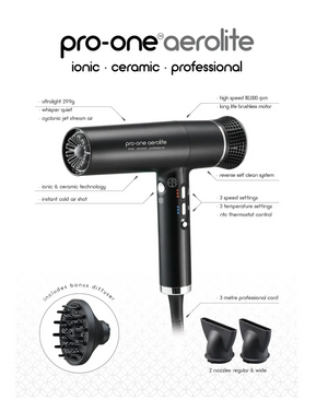 Pro-One Aerolite Hairdryer- Black SALE