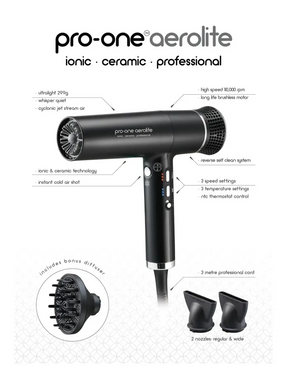 Pro-One Aerolite Hairdryer- Black
